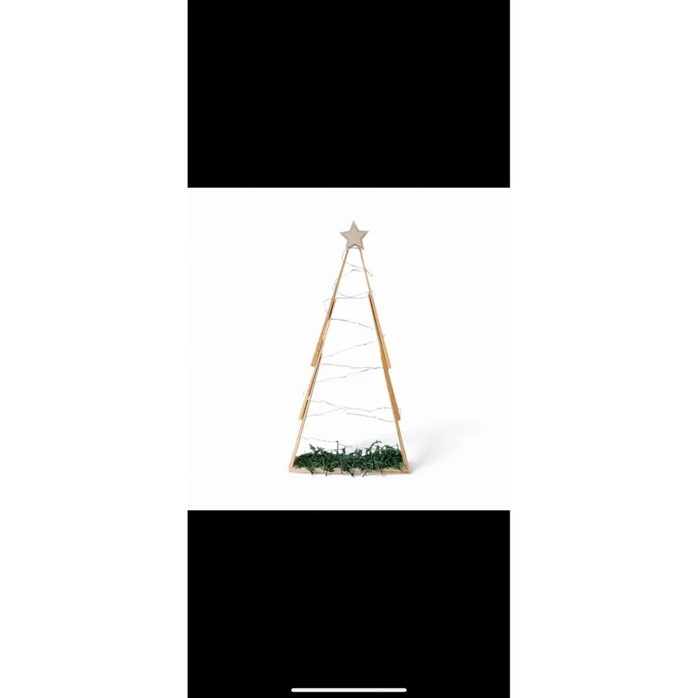 Set of‎ 3 Rustic Wooden Christmas Trees with Lights, 10, 13.5, 15 in. Heights